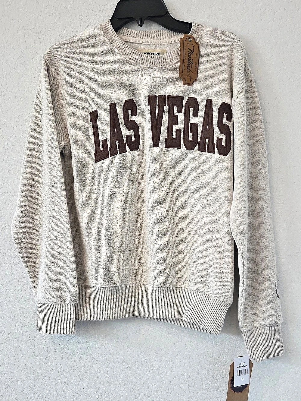 New York Popular Las Vegas Sweater Brown & Cream Small NWT Unisex Soft Fleece